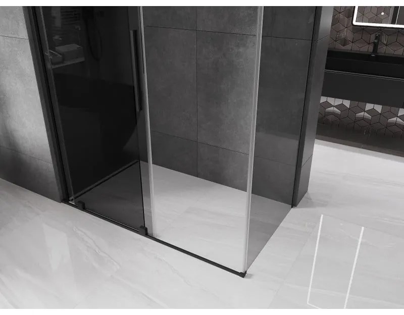 Mexen Velar, sprchový kút s posuvnými dverami 160 x 85 cm, 8mm šedé sklo, čierna matná, 871-160-085-41-70