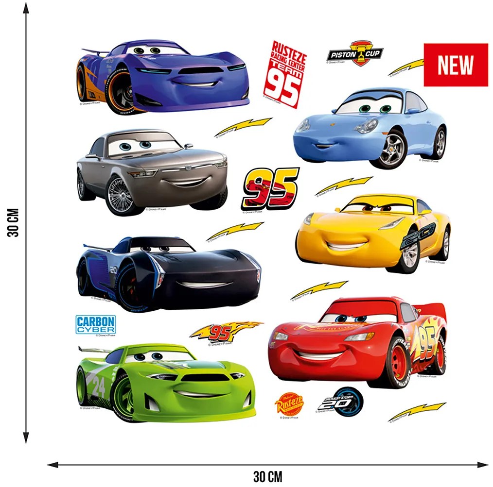 Detská samolepka na stenu - DISNEY - Autá - pretekári - 30x30 cm