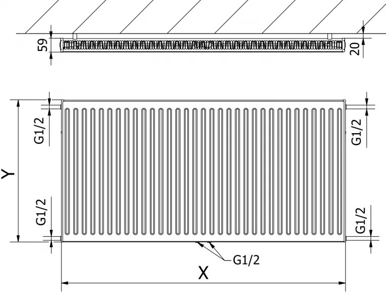 Mexen CC11, panelový radiátor 600 x 800 mm, spodné stredové pripojenie, 747 W, biela, W6C11-060-080-00