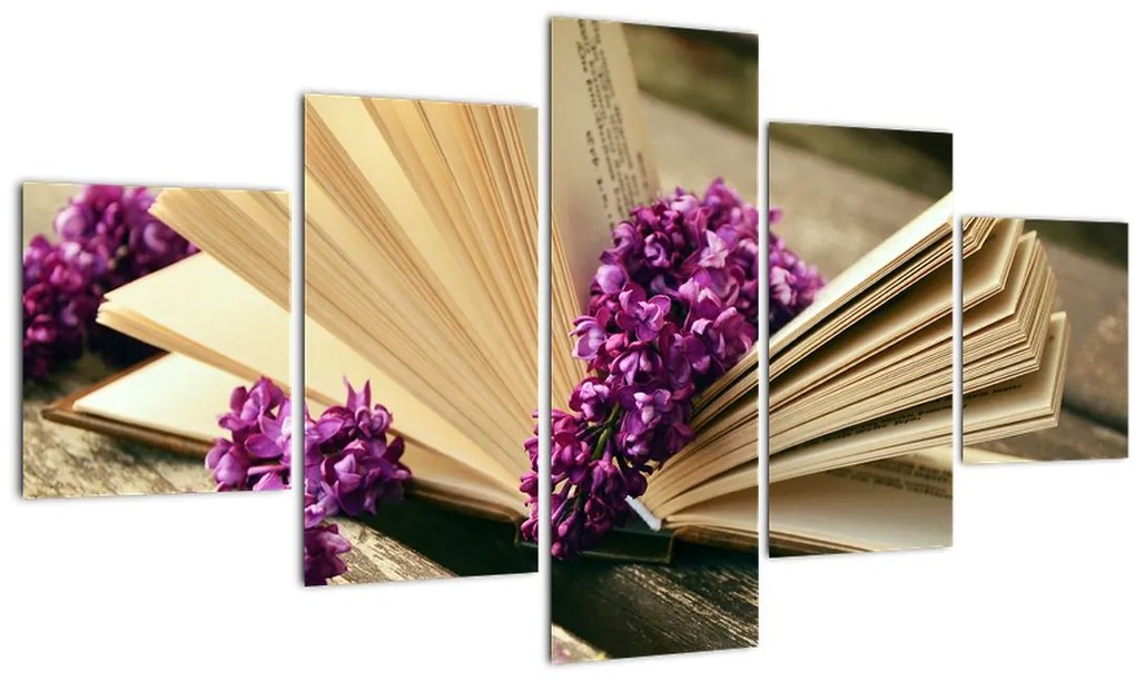 Obraz knihy a fialovej kvetiny (125x70 cm), 40 ďalších rozmerov