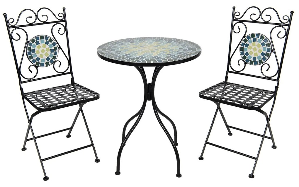 Kovový set záhradného nábytku s mozaikou Turquoise - Ø 60 * 72 cm / 36 * 35 * 91 cm