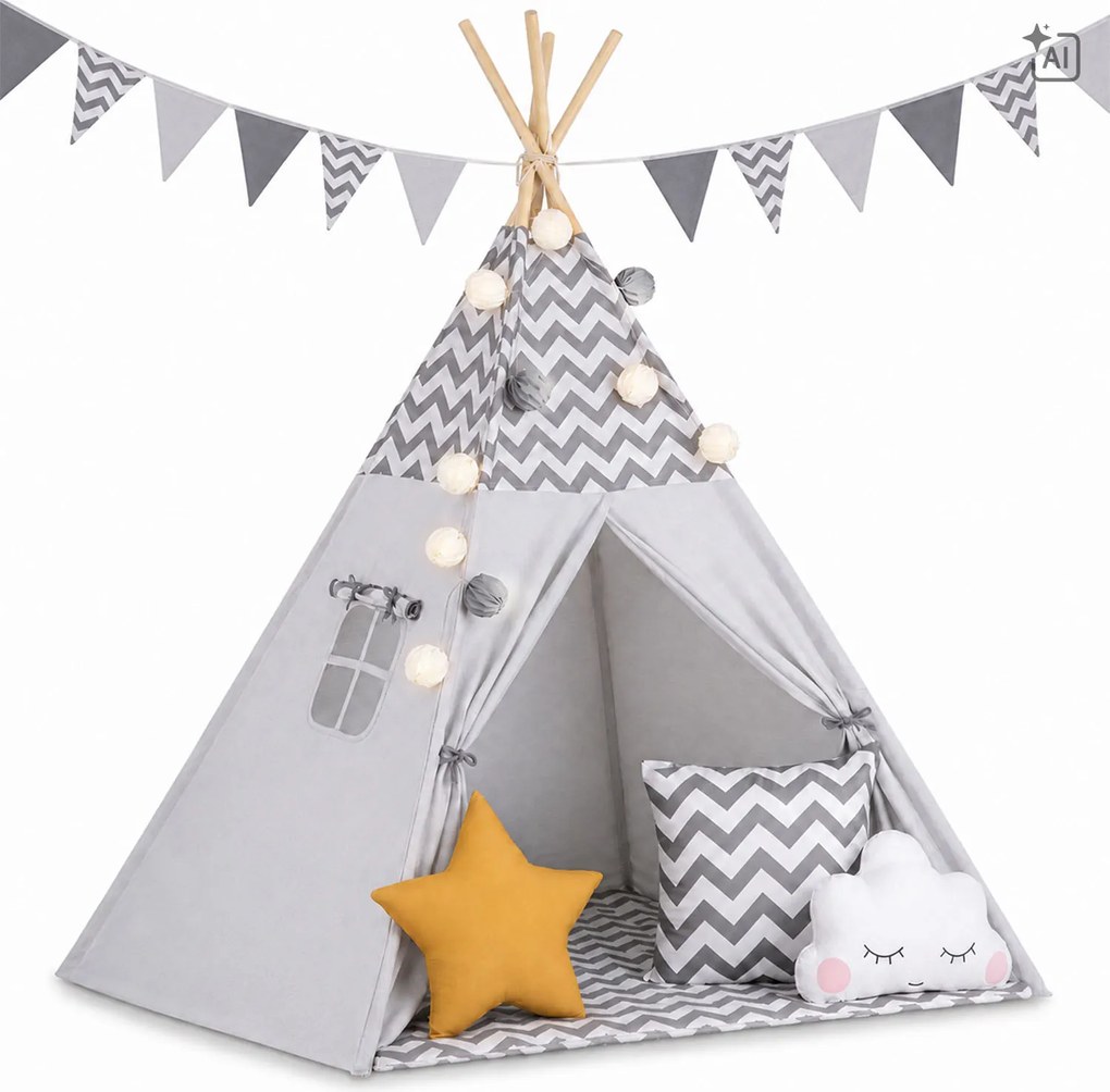 Detský stan Tepee so svetlom Nukido - sivý