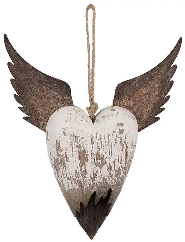 Dekorácia závesné srdce s anjelskými krídlami Angel Rustic L - 25*4*30 cm