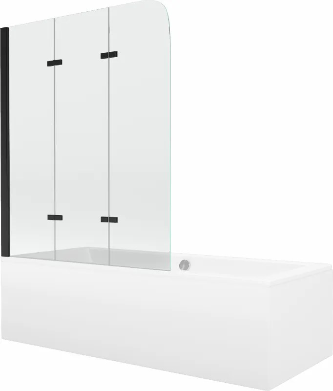 Mexen Cube obdĺžniková vaňa 180 x 80 cm s obkladom a 3-krídlovou zástenou 120 cm, transparentnéné, čierna - 550518080X9012037000