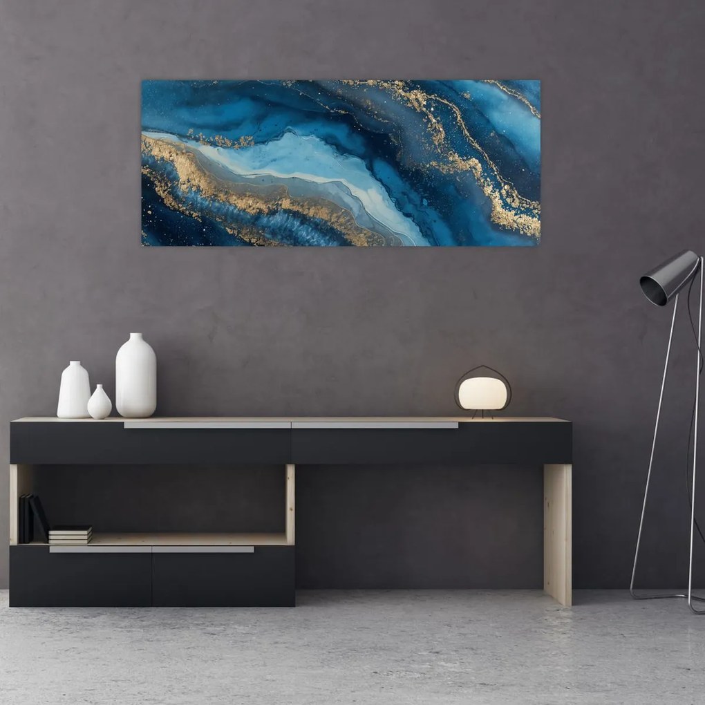 Obraz - Modrá mramorová abstrakcia (120x50 cm)