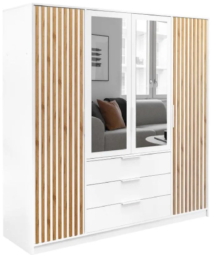 Skriňa Bali D4 lux biela/wotan/zrkadlo