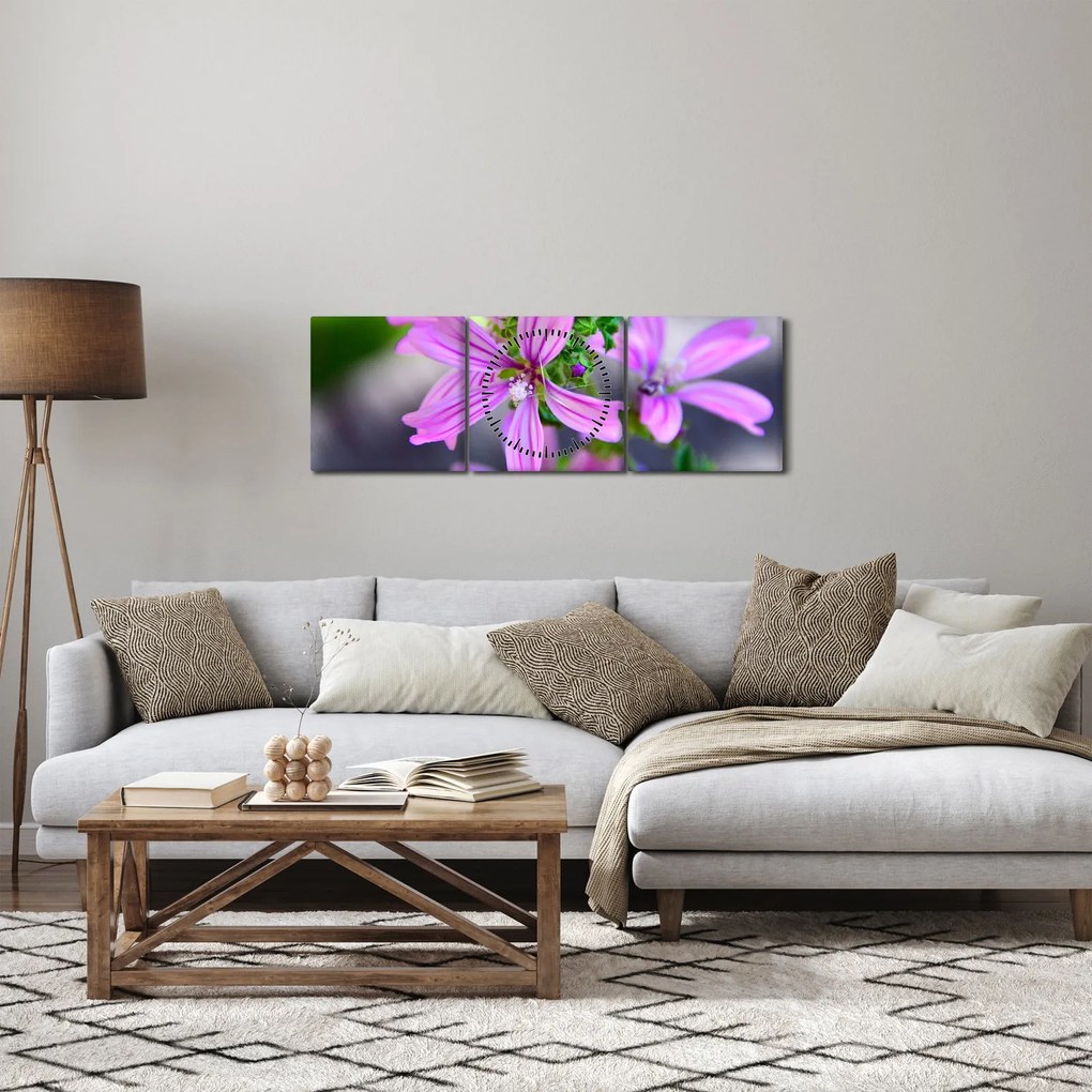 Detailný obraz kvetiny (s hodinami) (90x30 cm)