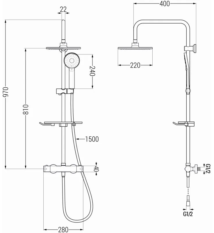 Mexen KT40 sprchový set s termostatickou batériou Kai, chrómová, 771504093-00