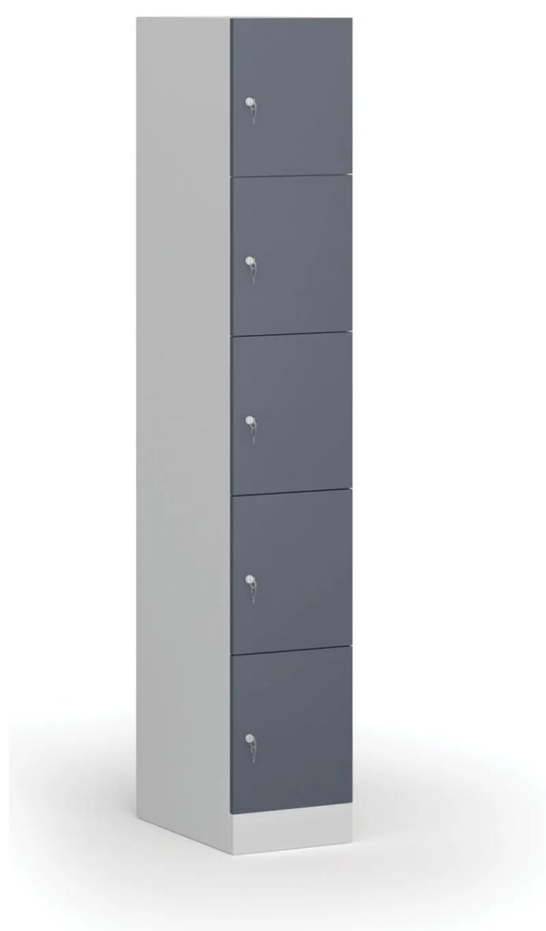 Šatníková skrinka s úložnými boxmi, 5 boxov, 1850 x 300 x 500 mm, cylindrický zámok, tmavosivé dvere