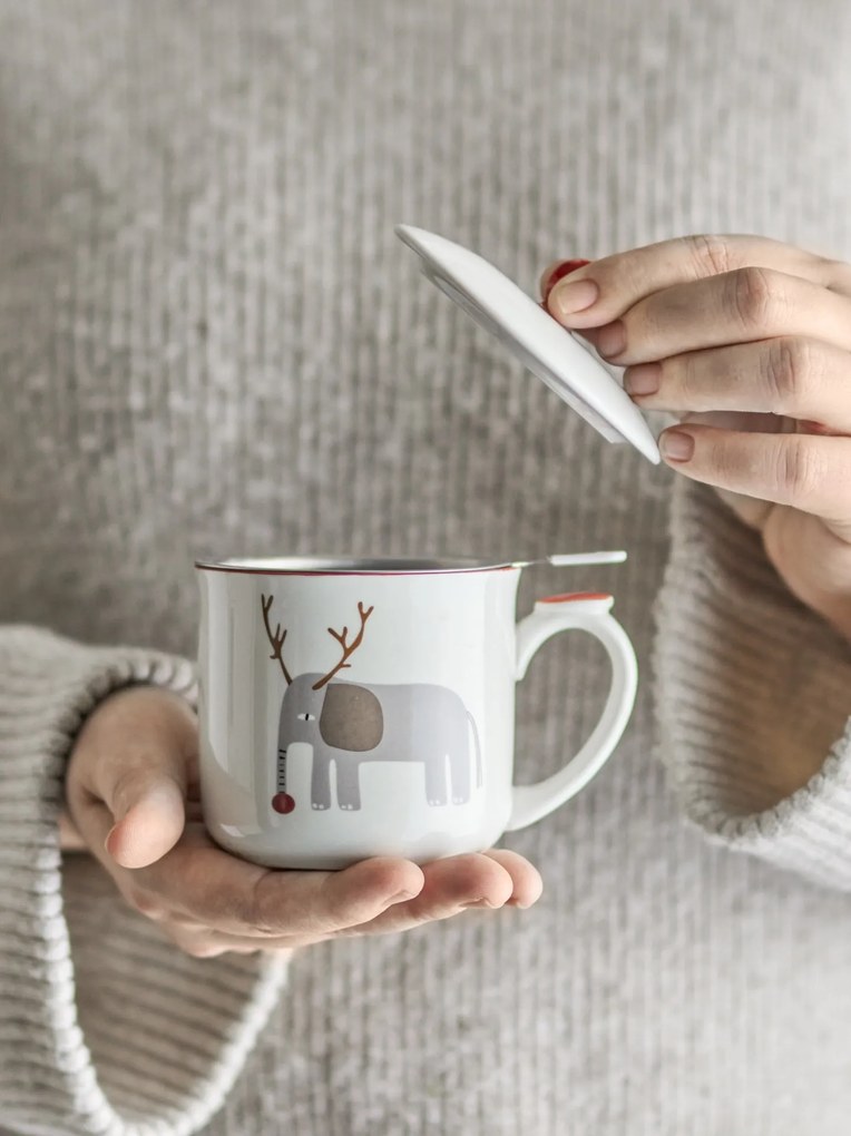 Bloomingville Kameninový hrnček Valentin Red so sitkom a vekom 300 ml