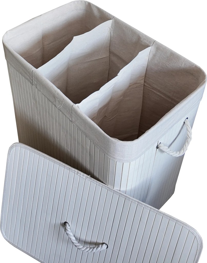 TRENDIE Bambusový kôš na prádlo 150l biely + DARČEK