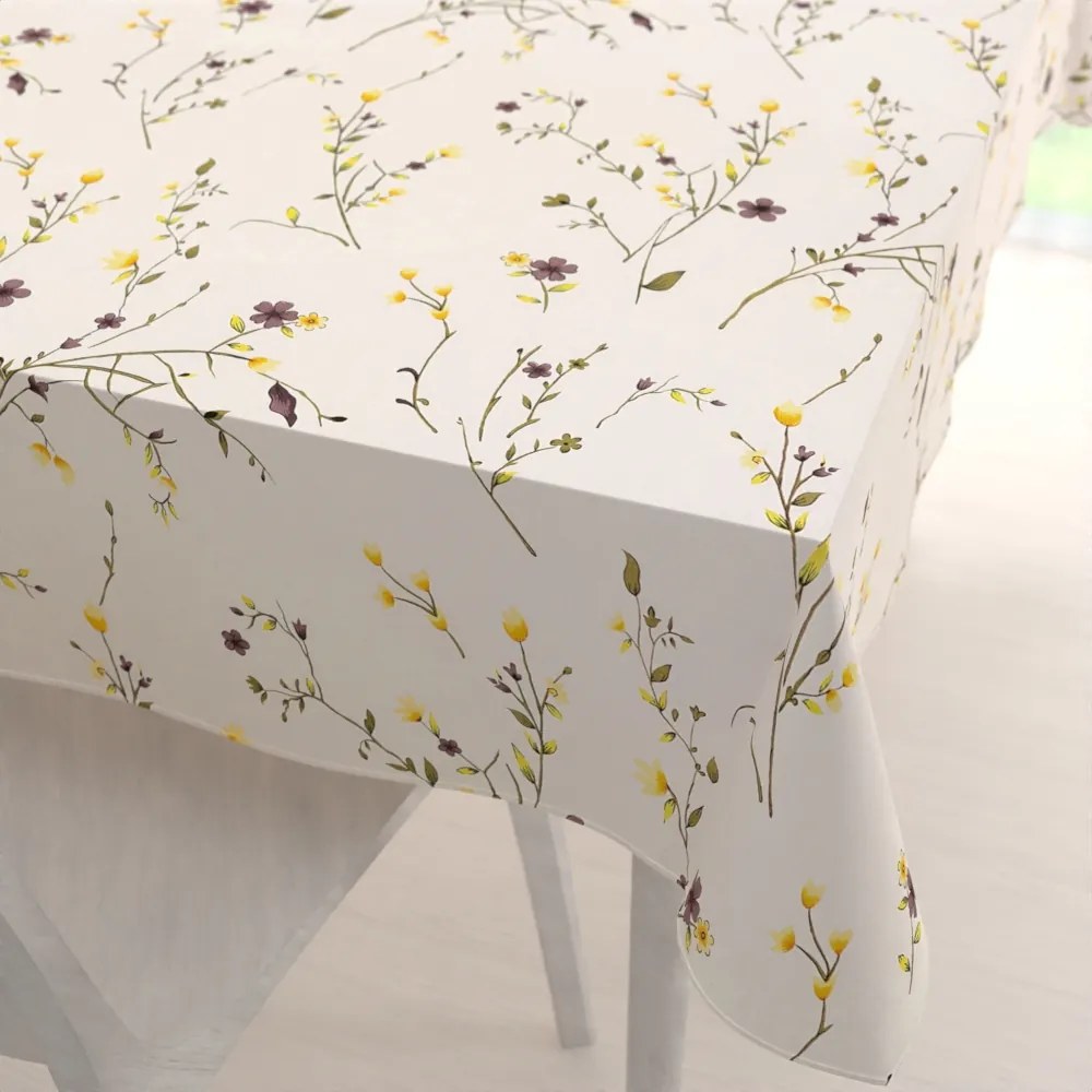 Biante Bavlnený obdĺžnikový obrus Sandra SA-496 Žlté a hnedofialové lúčne kvietky na krémovom 80x120 cm