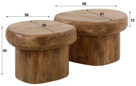 Konferenčný stôl 27-34 Sleek Ø68cm 2-set Drevo Mango - Komfort-nábytok