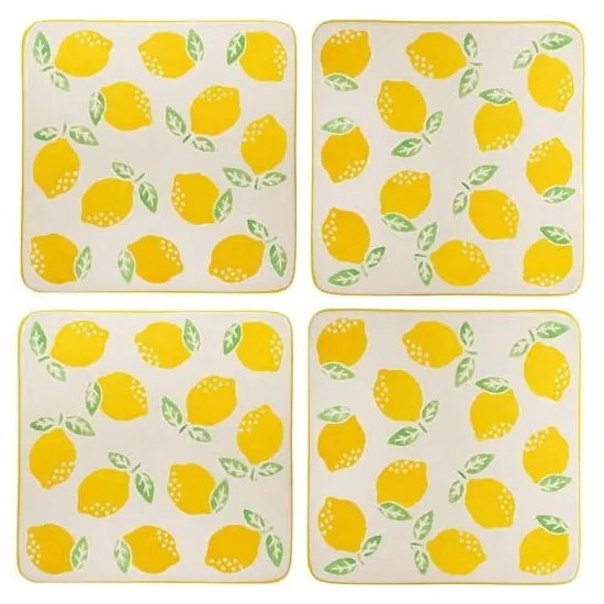 Žlto-biele keramické podtácky v súprave 4 ks Lemon – Sass & Belle