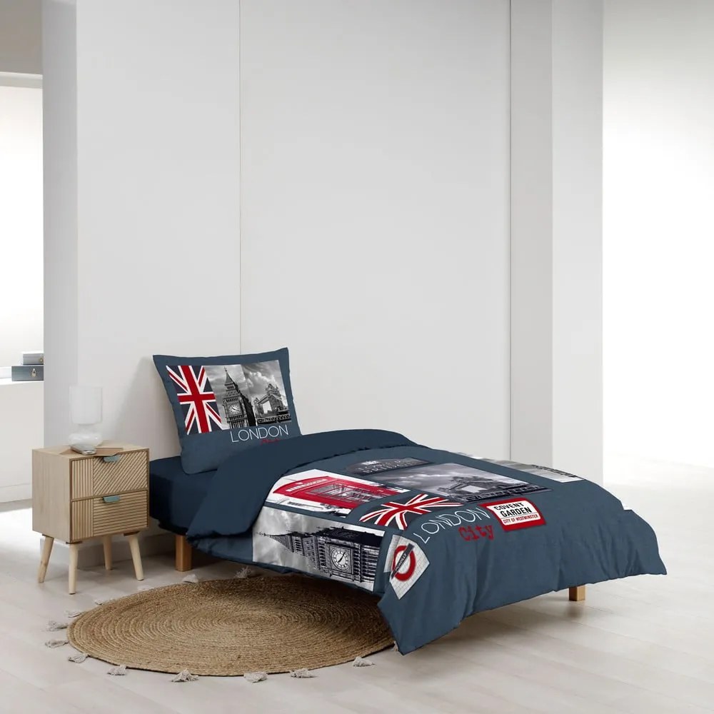 Tmavomodré bavlnené obliečky na jednolôžko 140x200 cm City London – douceur d'intérieur