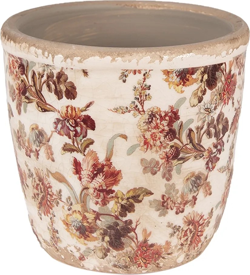 Béžový keramický obal na kvetináč s kvetmi Flovia S - Ø 13*13 cm