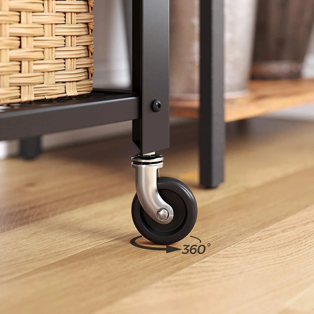 Servírovací vozík, kuchynská polica so 4 kolieskami, rustikálna hnedá