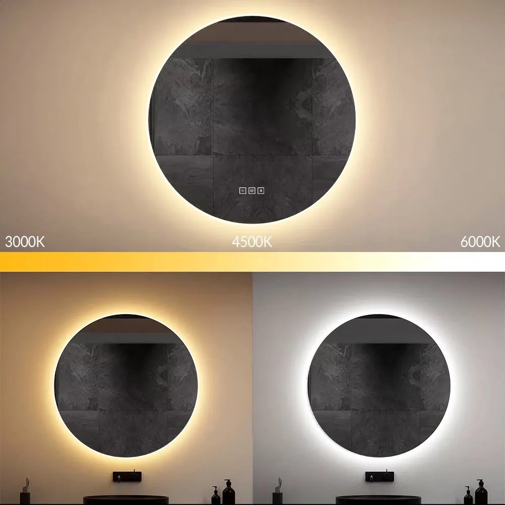 Rea Round, okrúhle LED zrkadlo s ryhovaným rámom 60 cm + bluetooth, HOM-06509