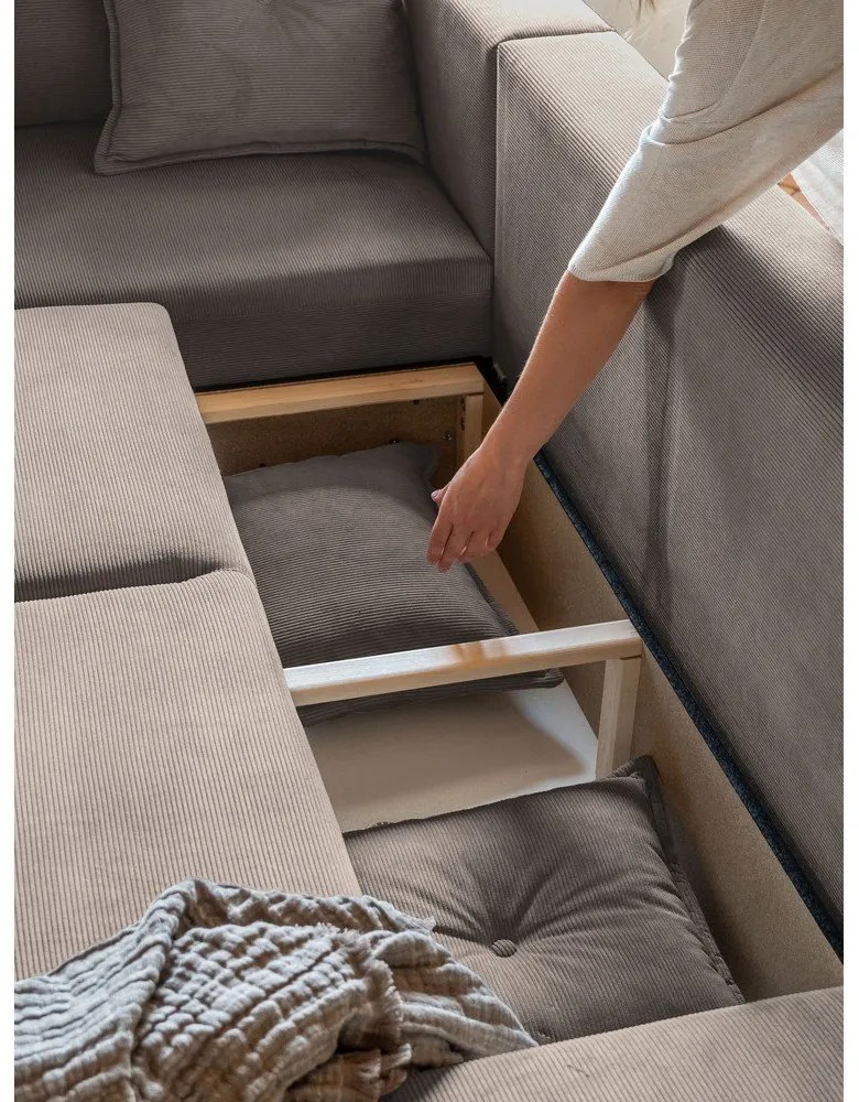 Svetlohnedá menčestrová rozkladacia rohová pohovka (ľavý roh) Lazy Lukka – Miuform