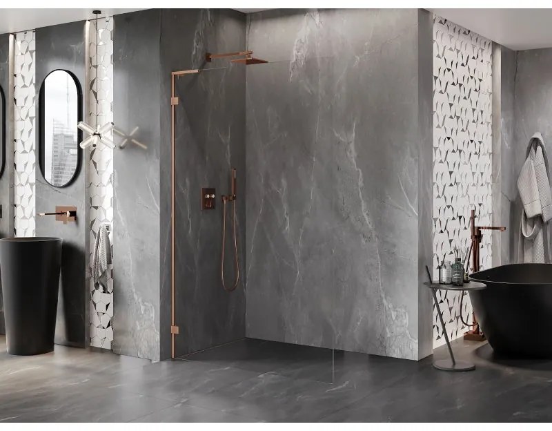 Mexen Lunar L sprchová stena ľavá 90 x 200 cm, 8mm číre sklo, medená matná, 830L-090-000-65-00-L