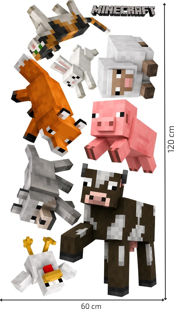60x120cm Minecraft zvieratá - textilná nálepka na stenu