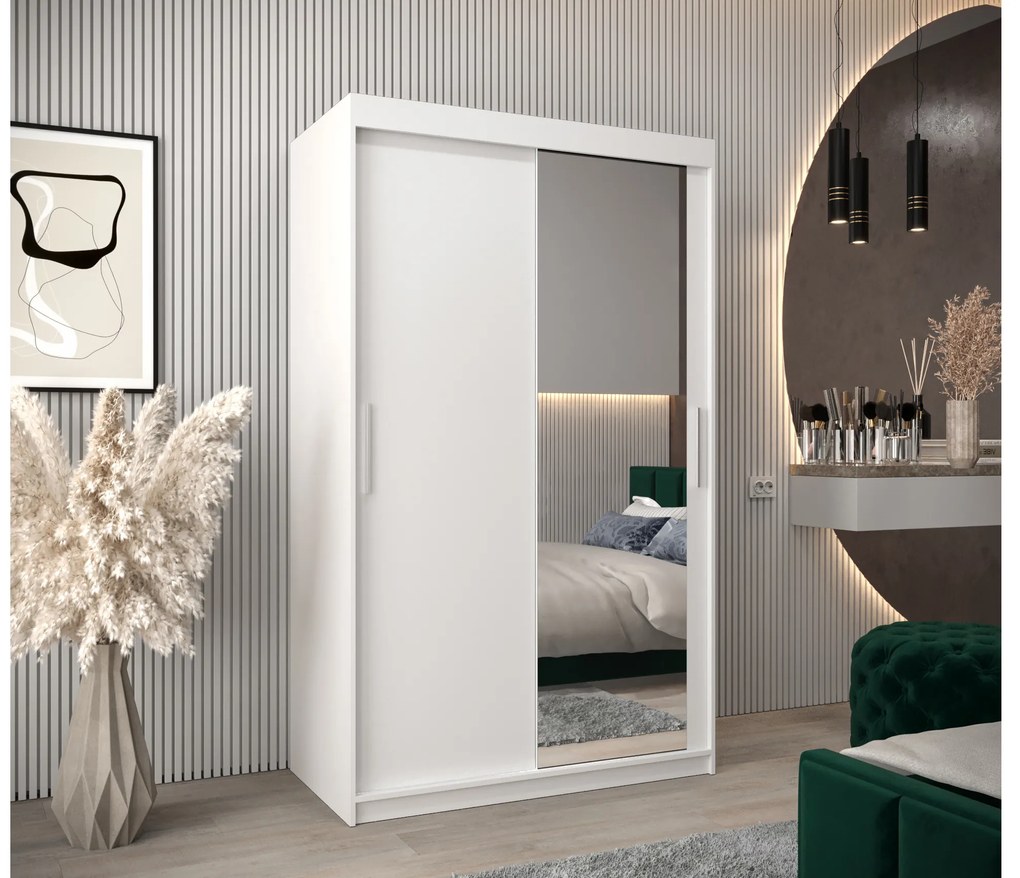 Šatníková skriňa 120 cm Toki 2 (Biela matná + Čierna matná). Akcia -20%. Vlastná spoľahlivá doprava až k Vám domov. 1064972