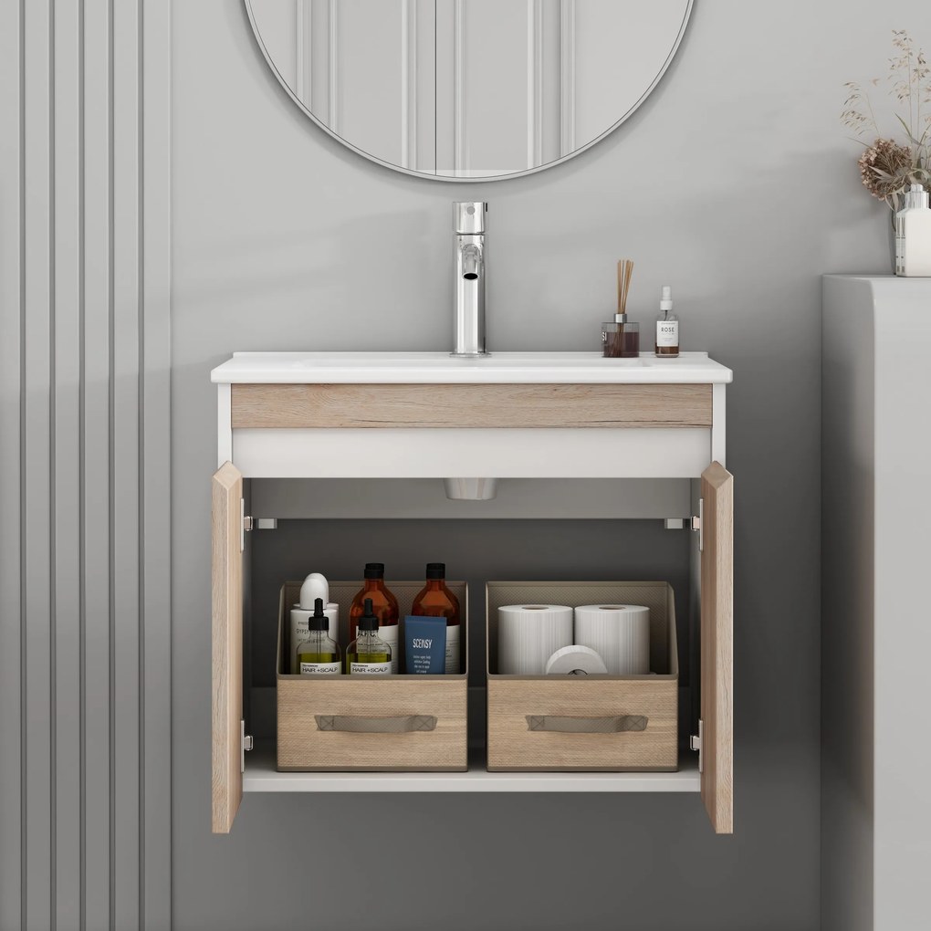 Závesná skrinka pod umývadlo Houseland Morvia 60 cm dub/biela