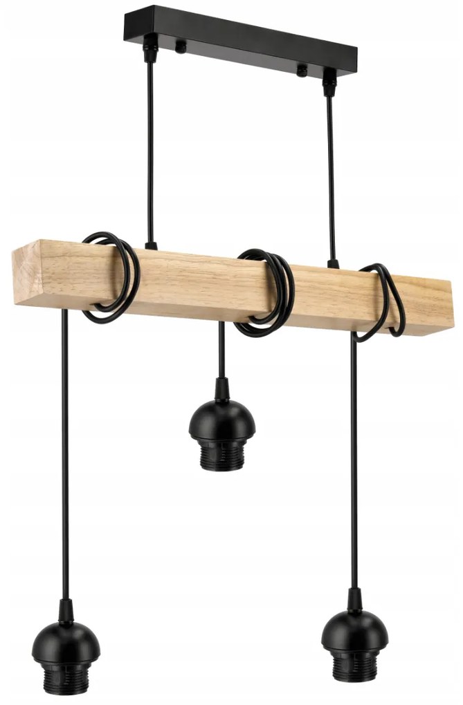 BERGE LED závesné stropné svietidlo, drevený trám, 3xE27, loft pružina