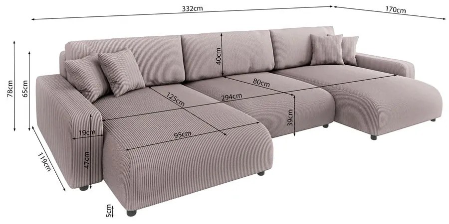 Svetloružová menčestrová rozkladacia/s úložným priestorom rohová pohovka Sara – Ropez