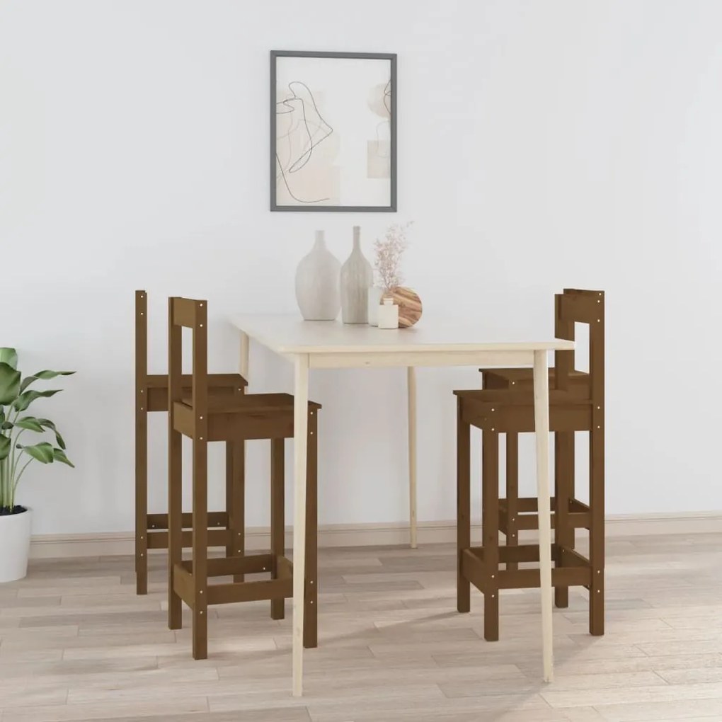 vidaXL Barové stoličky 4 ks medovo-hnedé borovicový masív