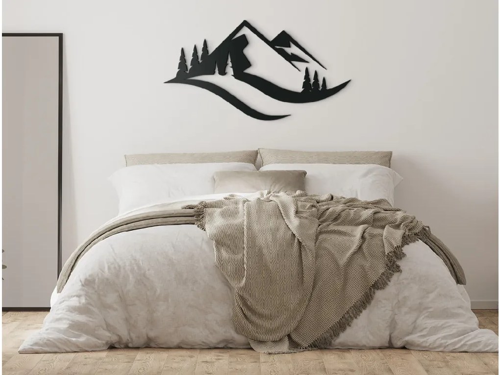 drevko Minimalistický obraz Hory a les Rozmer obrazu: 35 x 65 cm, Farba dekorácie: Čierna