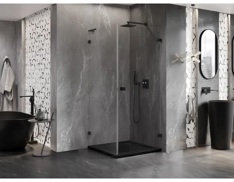 Mexen Lunar-B L pravý výklopný sprchový kút 70 x 70 cm, číre sklo, čierna matná, 832L-070-070-70-00-P