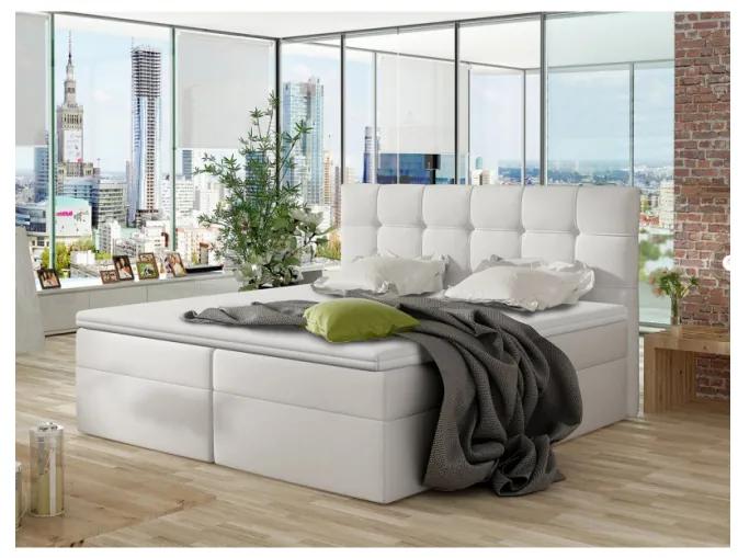 Boxspringová manželská posteľ 200x200 CLARA - biela eko koža + topper ZDARMA