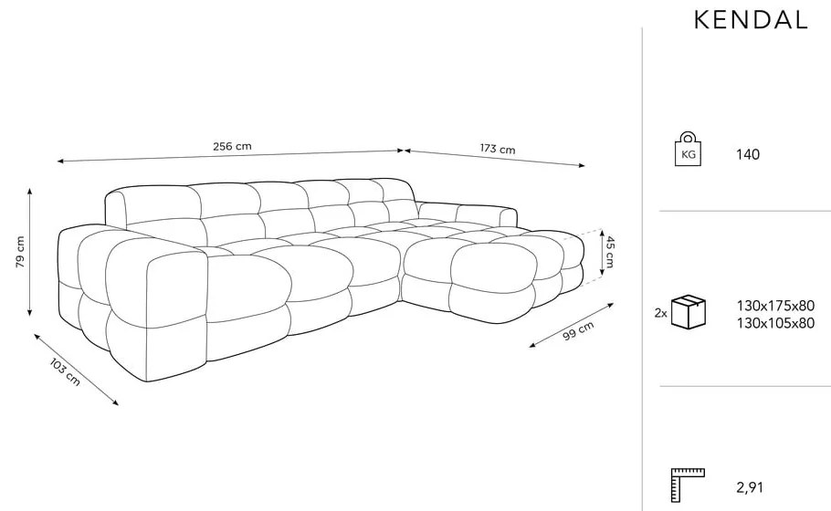 Svetlosivá zamatová rohová pohovka (pravý roh) Kendal - Micadoni Home