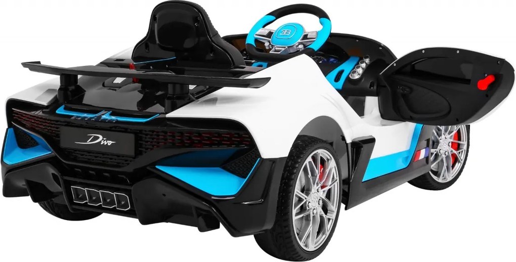 Ramiz Detské autíčko na batérie Bugatti Divo biele + diaľkové ovládanie + EVA kolesá + pomalý štart + LED + MP3