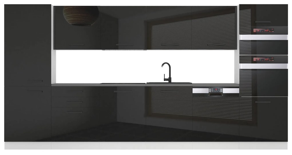 Kuchynská linka Belini Premium Full Version 360 cm čierny lesk s pracovnou doskou NAOMI