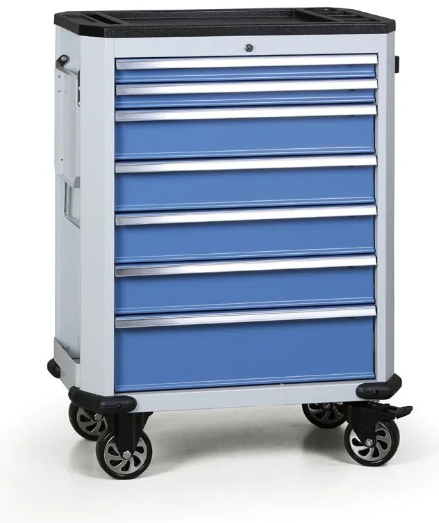 Pojazdný dielenský vozík na náradie EXPERT, VRÁTANE NÁRADIA, 7 zásuviek, modrá