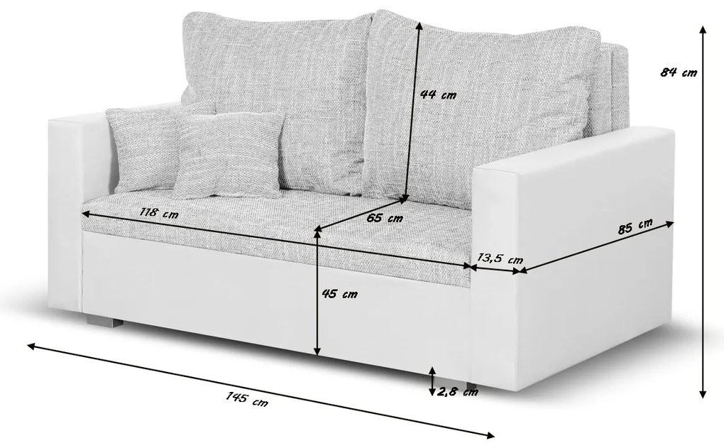 Pohovka pre 2 osoby s funkciou spania LEO Strieborná/čierna