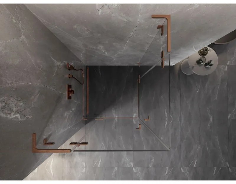 Mexen Lunar, L Duo výklopný sprchový kút 105 x 105 cm, 8mm číre sklo, profil medená matná, 834L-105L-105P-65-00