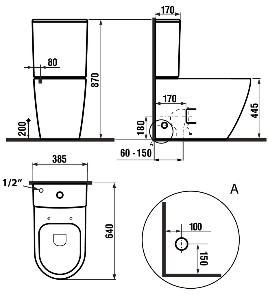 Sapho Sapho, TURKU RIMLESS WC kombi misa zvýšená, sp./zad.odpad, PC104WR