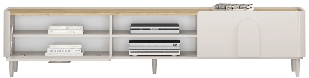 TV stolík Amilio 220 cm so zásuvkou - kašmír / olejovaný dub / úchytky kašmír