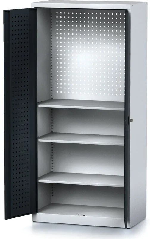 Policová dielenská skriňa 2-dverová MECHANIC, 3 police, 920 x 500 x 1950 mm, antracitové dvere