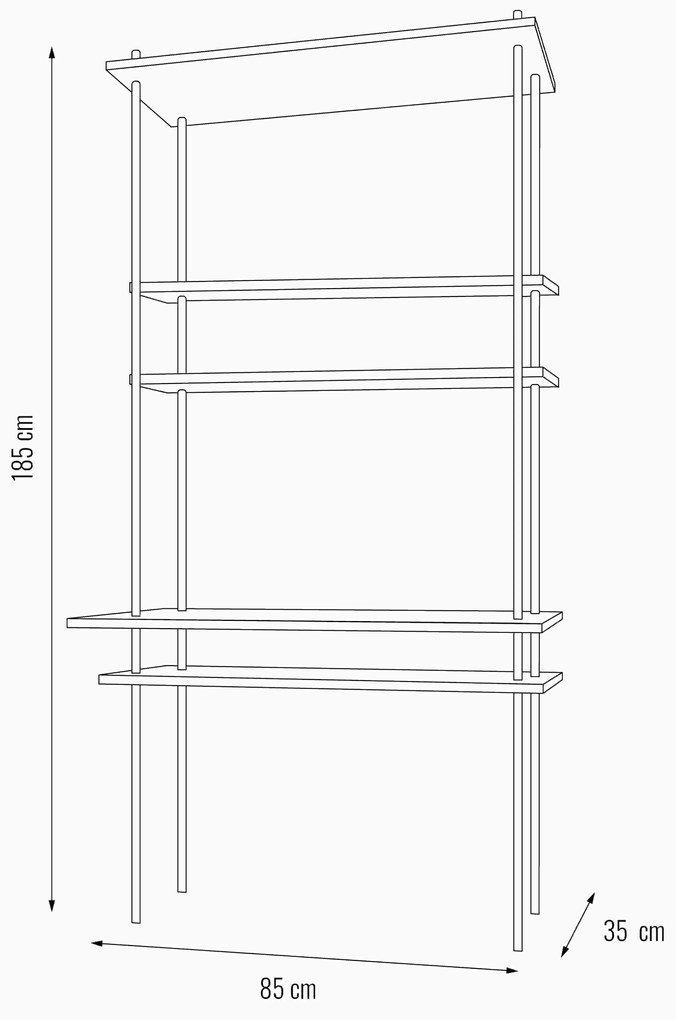 Regál s písacím stolom DECO s 5 policami, 185x85x35/52,5 cm
