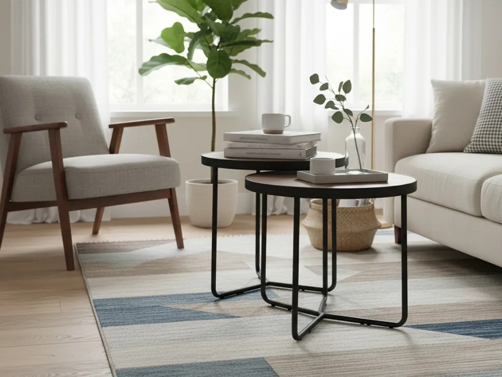 Odkladacie stolíky PENELOPE sada 2 ks Ø 50 cm, dekor orech