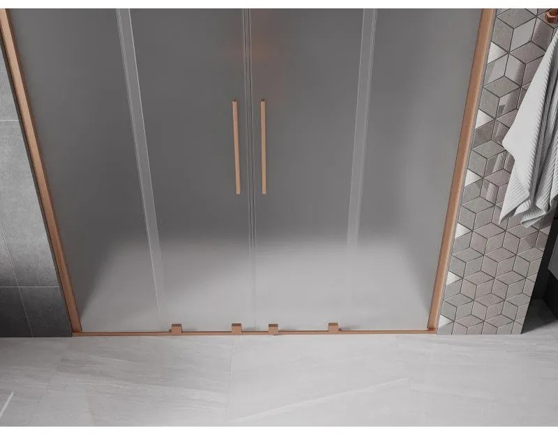 Mexen Velar Duo, posuvné sprchové dvere do otvoru 200 cm, 8mm sklo námraza, medená matná, 871-200-000-32-65