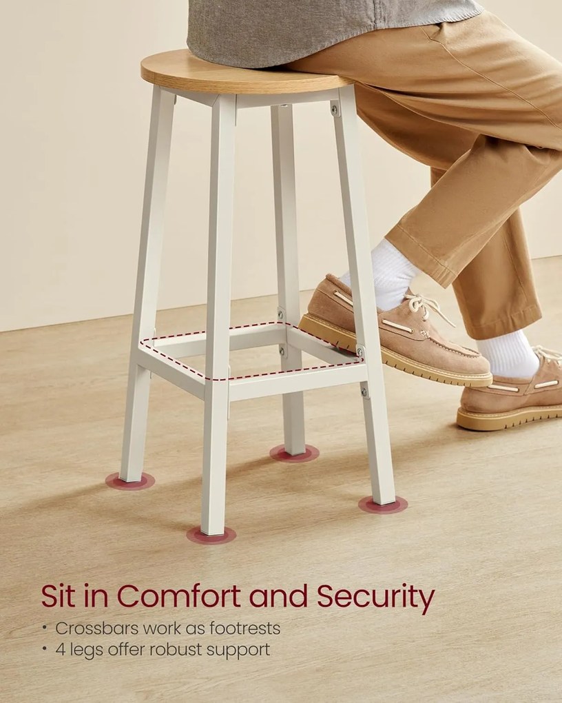 Sada 2 barových stoličiek Kuchynské stoličky s kovovým rámom Výška 65 cm, biela a dub