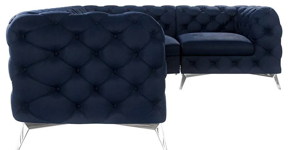 Tmavomodrá zamatová rohová pohovka (pravý roh/do L) Chelsea – Ropez
