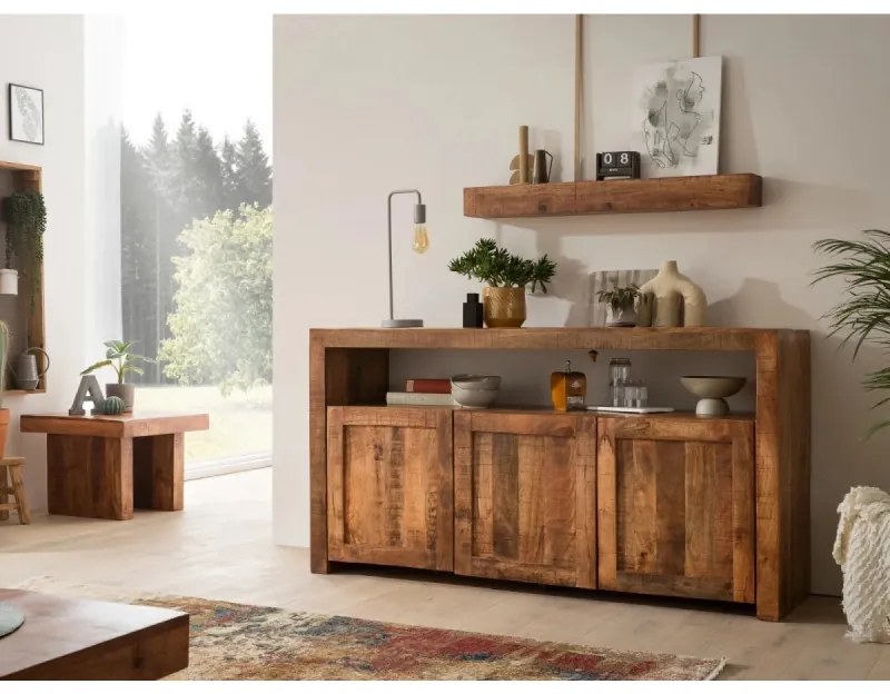furniture-nabytek.cz - Masívna nástenná polica Country z mangového dreva, lakovaná, hnedá – 100 cm