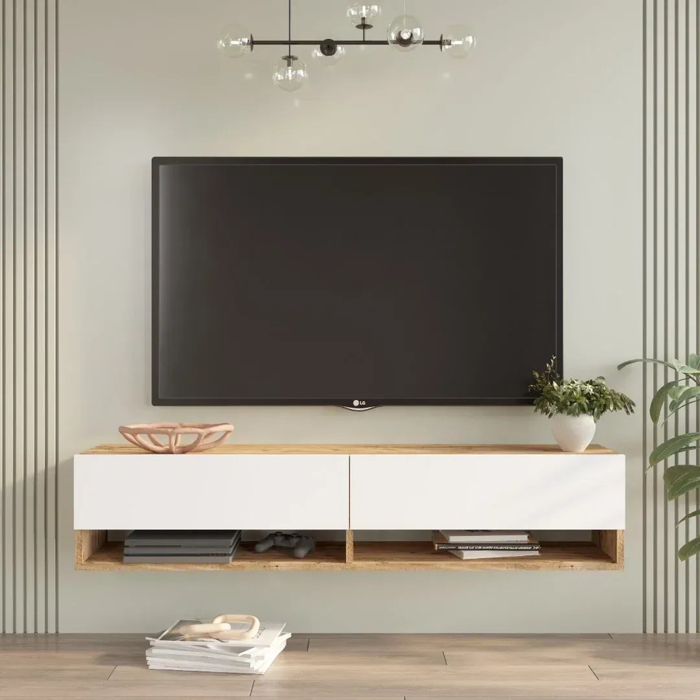 Závesný TV stolík Houseland Felicia Atlantic borovica/biela