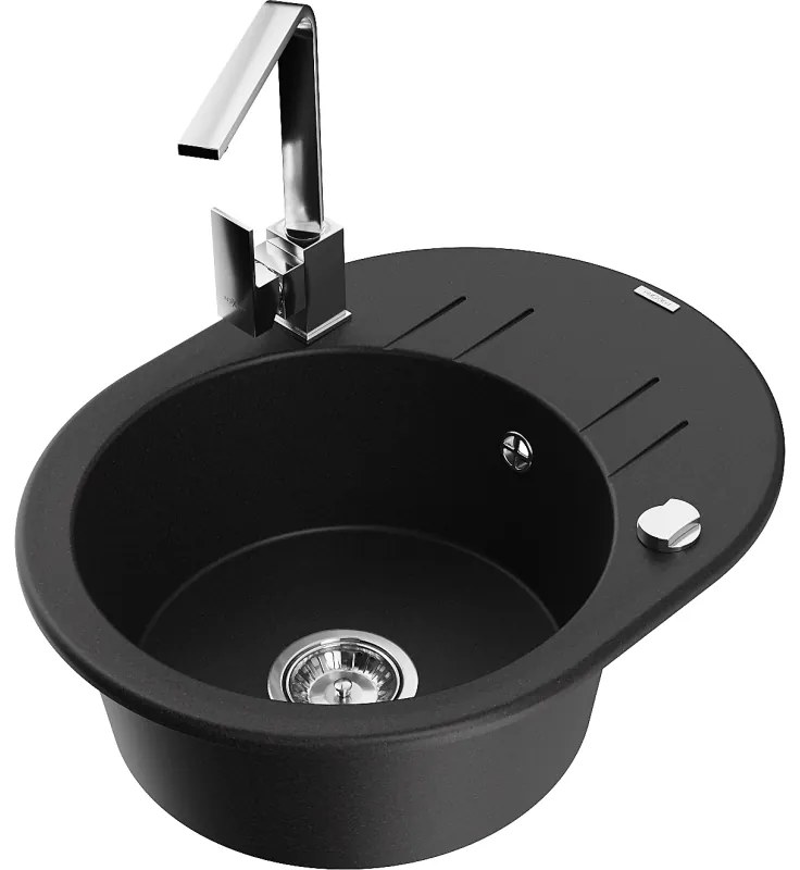 Mexen Kevin, drez granitový 586x458x190 mm, 1-komorový a chrómová batéria Rita, čierna, 6517-77-670300-00